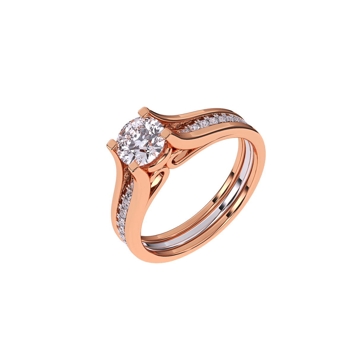 Designer Three Row Solitaire With Accent Ring